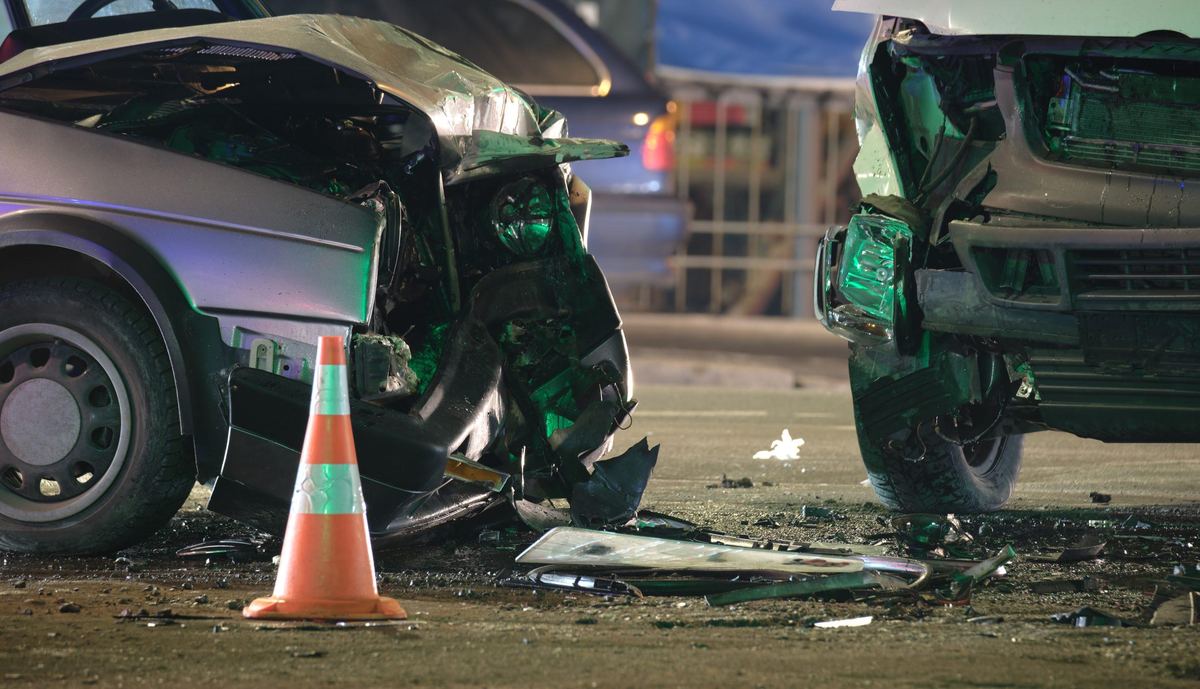 Heavily damaged cars after drunk driving accident